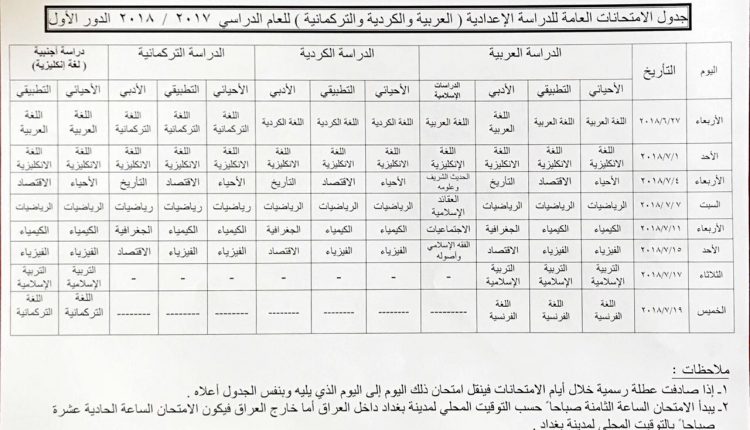 “واع” تنشر جدول الامتحانات الجديد للدراسة الاعدادية